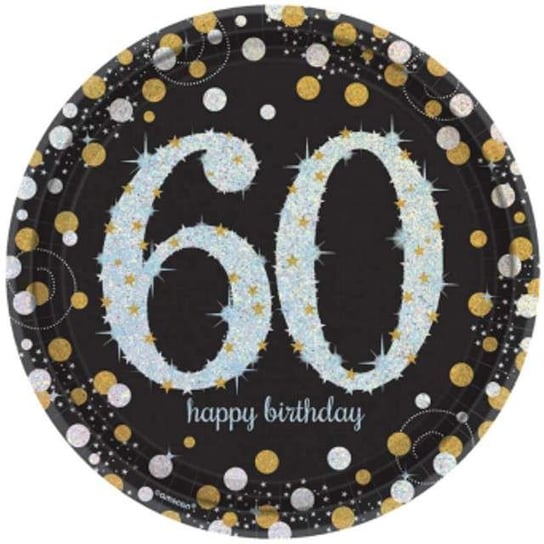 Talerzyki papierowe, Urodziny 60, Sparkling Celebrations Gold, 23 cm, 8 sztuk Amscan