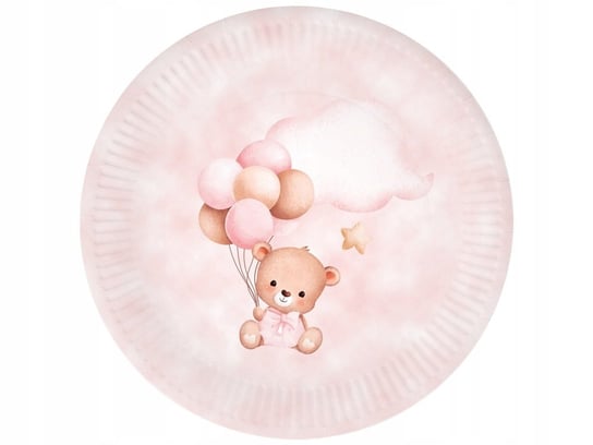 Talerzyki różowe Misie z balonikami - 18 cm - 6 szt Congee