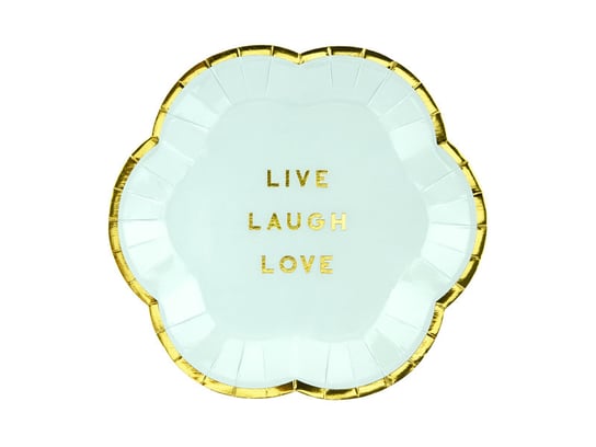 Talerzyki Yummy - Live Laugh Love, jasny niebieski, 13 cm, 6 sztuk PartyDeco