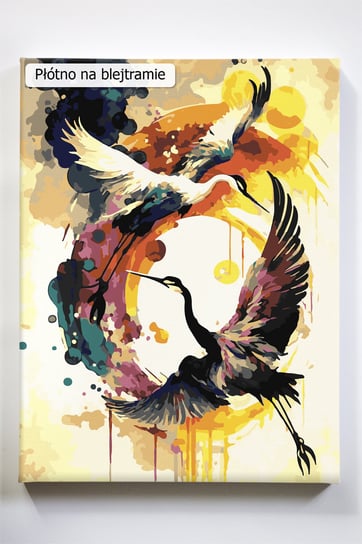 Taniec żurawi, żuraw, żurawie, Japonia, ptaki, ptak, malowanie po numerach, blejtram Akrylowo