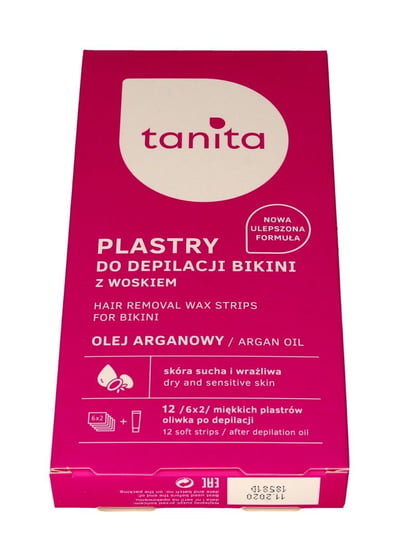 Tanita, plastry z woskiem do depilacji bikini z olejem arganowym, 12 szt. Tanita