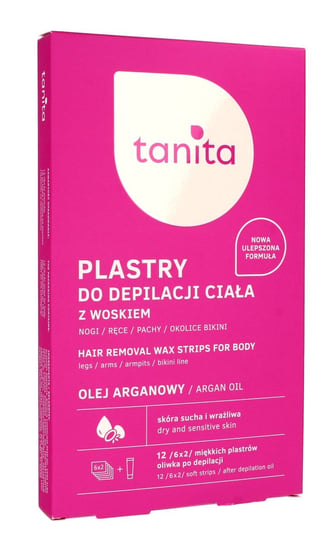 Tanita, plastry z woskiem do depilacji ciała z olejem arganowym, 12 szt. Tanita