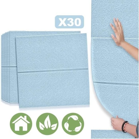 Tapeta 3D, 30 sztuk, samoprzylepna tapeta piankowa DIY, do dekoracji wnętrz DIY 70 × 70 cm niebieska Inna producent