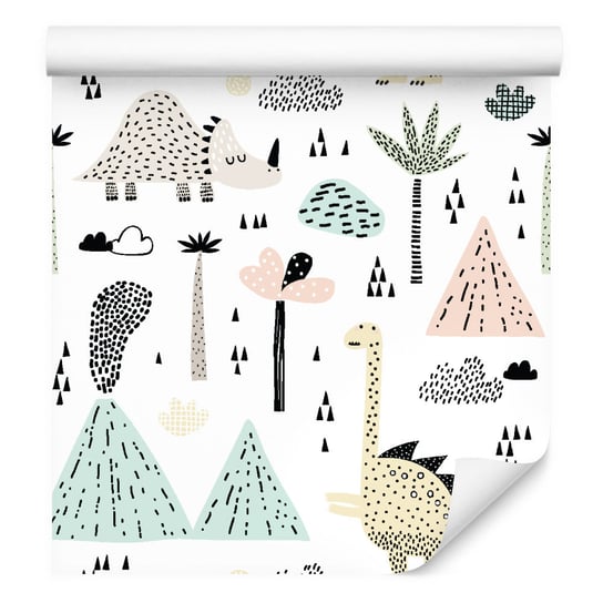 Tapeta dla chłopca, dinozaury, góry, palmy, chmury Muralo