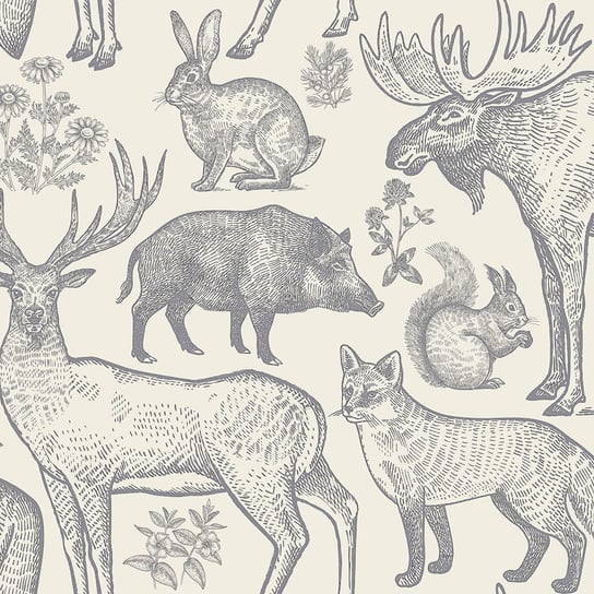 Tapeta Zwierzęta w lesie - vintage - bryt (100x200)cm BlueBird Design