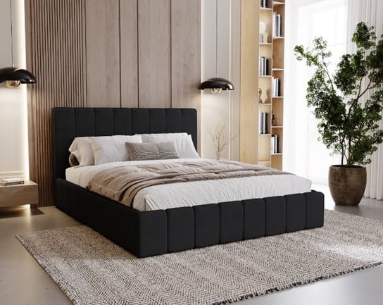 Tapicerowane łóżko slim z pojemnikiem i stelażem metalowym 180x200 Lexy Tapicerowane łóżko slim z pojemnikiem i stelażem metalowym 180x200 Lexy - Velutto 20 - Czarny Besillo