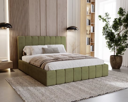 Tapicerowane łóżko slim z pojemnikiem i stelażem metalowym 180x200 Lexy Tapicerowane łóżko slim z pojemnikiem i stelażem metalowym 180x200 Lexy - Velutto 35 - Jasnozielony Besillo