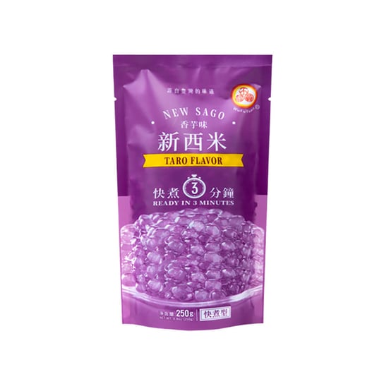 Tapioka Perła Średnia O Smaku Taro Topping Do Bubble Tea "New Sago Pearls Topping Taro" 250G Wufuyuan Inna marka