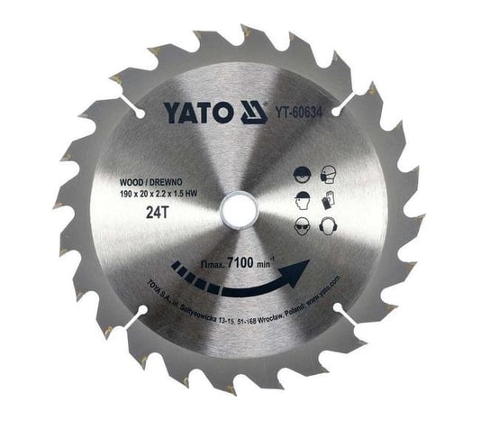 Tarcza do drewna YATO, 190 x 20 mm, 24-zęby widiowe YT-60634 Yato