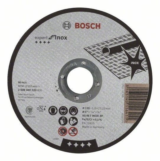 Tarcza tnąca szlifierska do stali nierdzewnej INOX Bosch o średnicy 125 mm AS 46 T INOX BF Bosch Professional