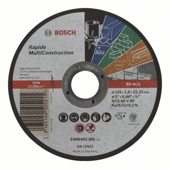 Tarcza tnąca uniwersalna do szlifierek kątowych o średnicy 125 mm Bosch Rapido Multi Construction Bosch Professional