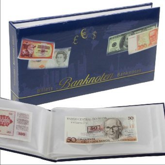 Taschen Banknotenalbum mit 24 Folienblättern. Format ca. 115 x 220 x 25 mm Safe Schwabische Albumfab