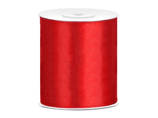 Tasiemka satynowa, czerwony, 100 mm, 25 m PartyDeco