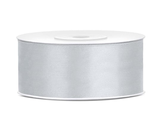 Tasiemka satynowa, srebrny, 25 mm, 25 m PartyDeco