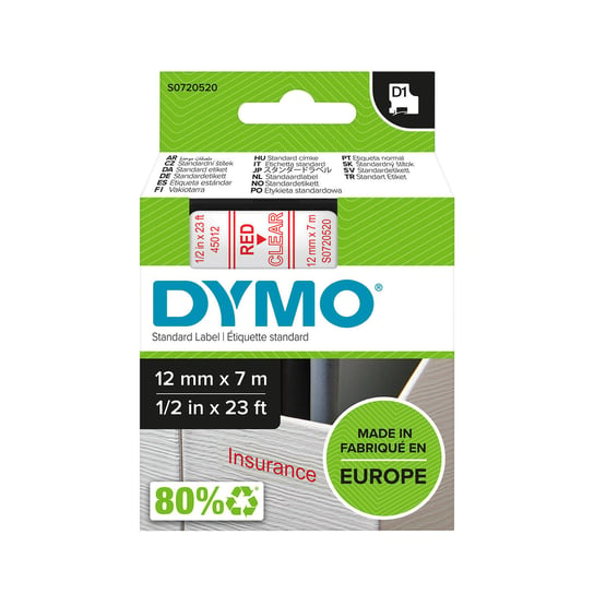 Taśma Dymo 45012 D1 12mm x 7m przezroczysta/czerwony nadruk DYMO