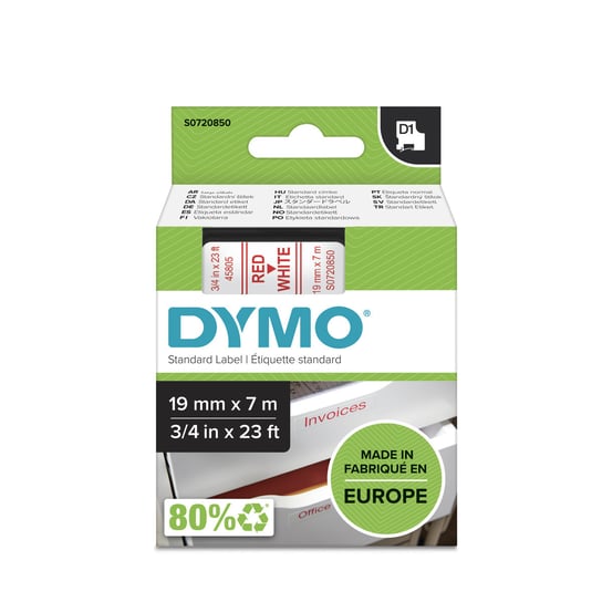 Taśma Dymo 45805 D1 19mm x 7m biała/czerwony nadruk S0720850 DYMO