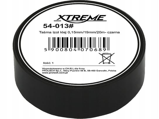 Taśma Izolacyjna Mocna Izolacja Czarna 19mm 20M Xtreme