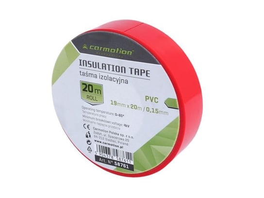 Taśma izolacyjna PVC 0,15mm x 19mm x 20m czerwona, 1 szt. Carmotion