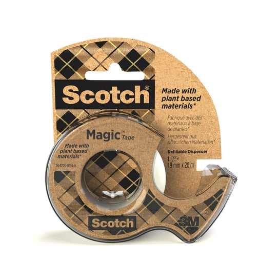 Taśma klejąca, Scotch® Magic™ Greener Choice z certyfikatem OK biobased**, niewidoczna, na podajniku, 19mm x 20m Scotch