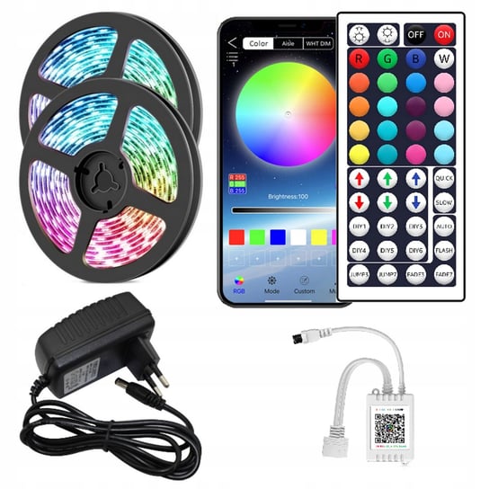 Taśma LED 10m RGB 5050 Aplikacja Mobilna Bluetooth Pilot Zasilacz Timer 12V Inna marka