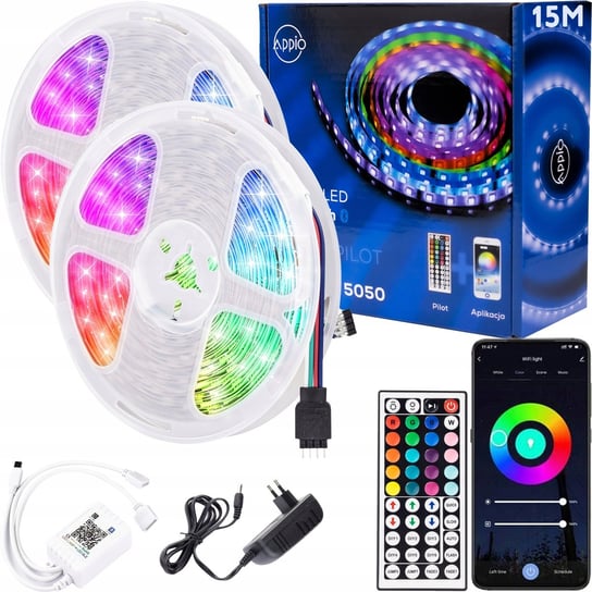 Taśma LED 15m RGB Bluetooth + PILOT Zestaw LEDY Mocna Na Pilota Aplikacje Berge