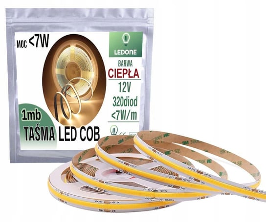 TAŚMA LED COB 12V 7W/mb NEON BARWA CIEPŁY 320diod 1m LED-ONE