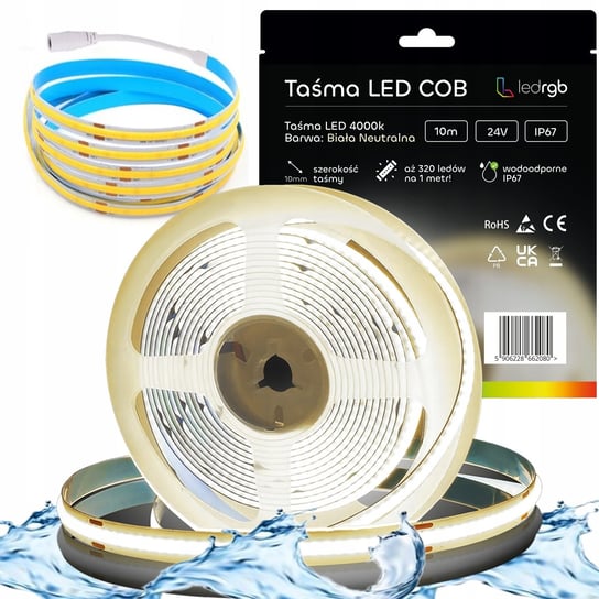 Taśma LED Neon COB 24V 10m 320 diod 4000K BIAŁA NEUTRALNA WODOODPORNA IP67 ledrgb