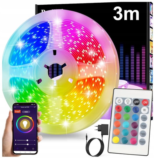 Taśma LED RGB Z PILOTEM WiFi Bluetooth TUYA 3m 15W Aplikacja Mobilna Berge