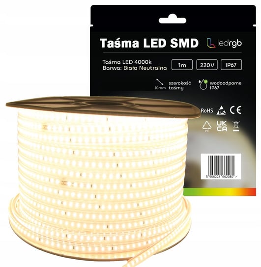 Taśma LED SMD 2835 220V 230V 100m 4000K BIAŁA NEUTRALNA WODOODPORNA IP67 ledrgb