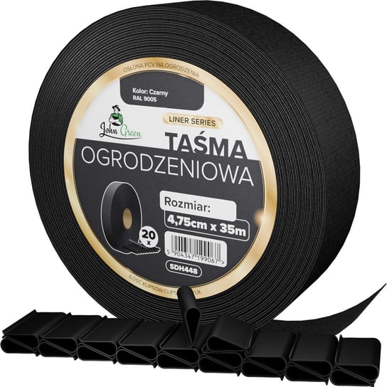 Taśma Ogrodzeniowa 4,75Cm X 35M Czarny + Klipsy JohnGreen