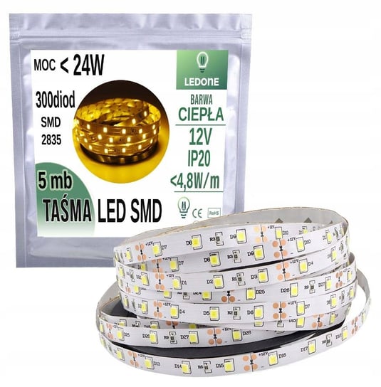 Taśma pasek LED 2835 300 IP20 5m biała ciepła LED-ONE