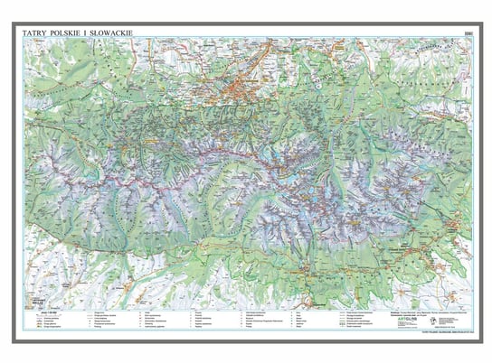 Tatry polskie i słowackie mapa ścienna do wpinania - pinboard 1:50 000, ArtGlob Artglob