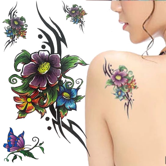 Tattou, Duży tatuaż zmywalny tymczasowy 10cm motyw Kwiaty X-515 Tattou