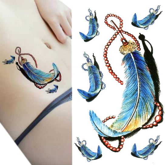 Tattou, Duży tatuaż zmywalny tymczasowy 10cm motyw Piórka X-183 Tattou