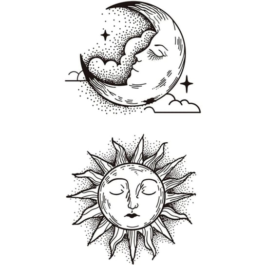 Tattou, Duży tatuaż zmywalny tymczasowy 10cm motyw Słońce Księżyc QQ-078 Tattou
