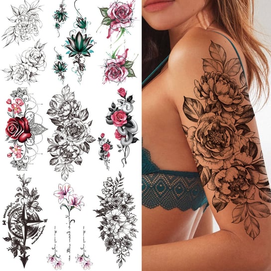 Tattou, Duży tatuaż zmywalny tymczasowy 21cm motyw Kwiaty XQB-034 Tattou