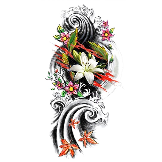 Tattou, Duży tatuaż zmywalny tymczasowy 21cm motyw Kwiaty XQB-063 Tattou