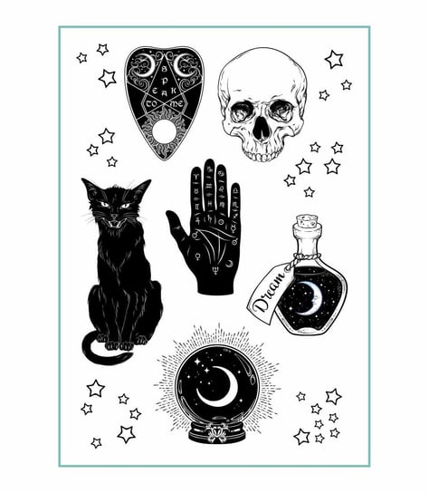 Tatuaże Tymczasowe Boho Tattoo Czarny Kot Czaszka Dłoń Eliksir Magiczne Wzory A4 - Tattoo.008 Fotobloki & Decor