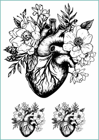 Tatuaże tymczasowe, zmywalne, floral anatomical heart, format arkusz A4 Inna marka