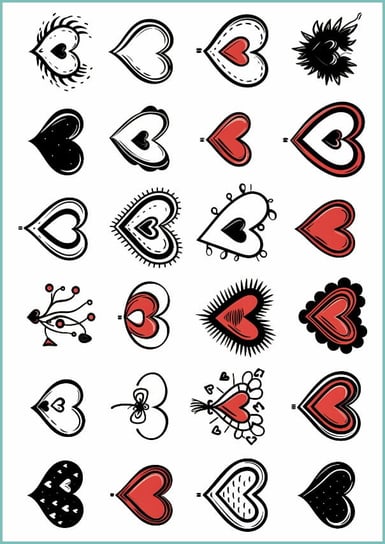 Tatuaże tymczasowe, zmywalne, serca 06,  format arkusz A4 Inna marka