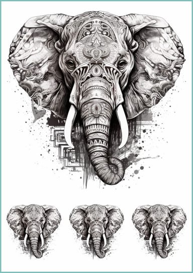 Tatuaże tymczasowe, zmywalne, słoń w indyjskim stylu, format arkusz A4 Inna marka