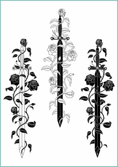 Tatuaże tymczasowe, zmywalne, starożytny miecz otoczony rośliną, format arkusz A4 Inna marka