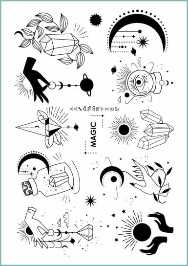 Tatuaże tymczasowe, zmywalne, symbole magiczne i astrologiczne, format A4 Inna marka