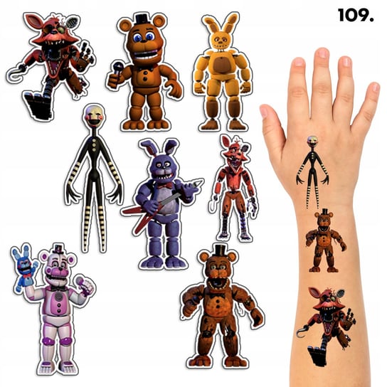 TATUAŻE ZMYWALNE DLA DZIECI TYMCZASOWE FNAF FREDDYS - 8 EL. / 150 WZORÓW Inna marka