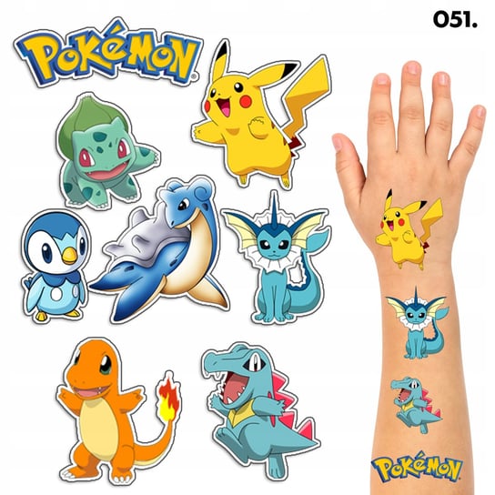 TATUAŻE ZMYWALNE DLA DZIECI TYMCZASOWE POKEMON PIKACHU - 8 EL. / 150 WZORÓW WORLD CASE