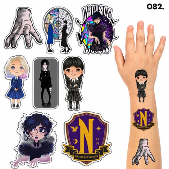 Tatuaże Zmywalne Dla Dzieci Tymczasowe Wednesday Addams - 8 El. / 150 Wzoró WORLD CASE