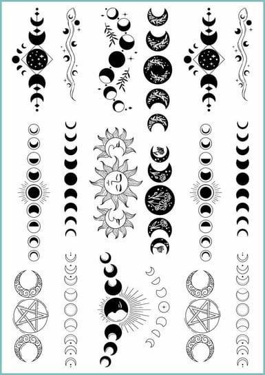 Tatuaże zmywalne tymczasowe mistyczne fazy księżyca, format arkusz A4 Inna marka