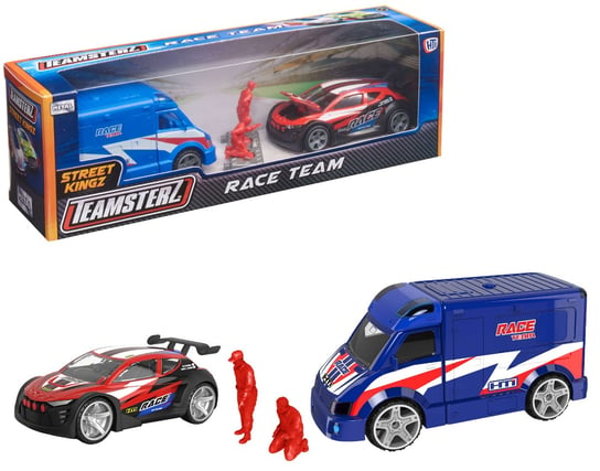 Teamsterz Auto wyścigowe czerwone + pojazd serwisowy HTI