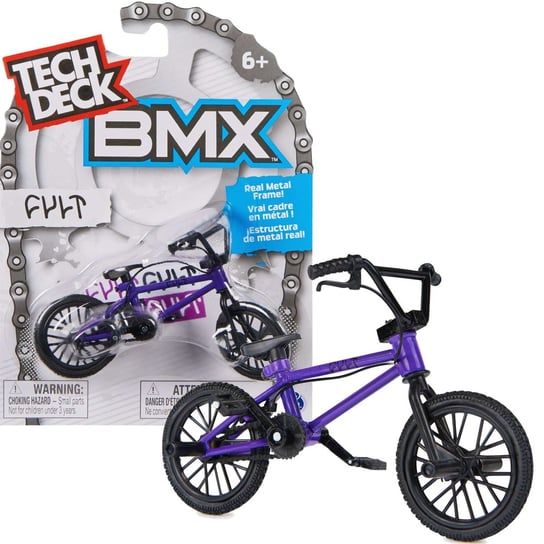 Tech Deck mały zestaw fingerbike BMX mini rower na palce fioletowy Cult + naklejki Tech Deck