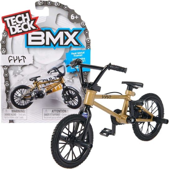 Tech Deck mały zestaw fingerbike BMX mini rower na palce złoty Cult + naklejki Tech Deck